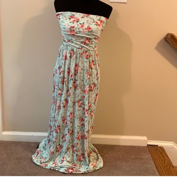 iris Mint Green Pink Floral Rose Strapless Maxi/Sundress Women’s SMALL - Picture 2 of 14